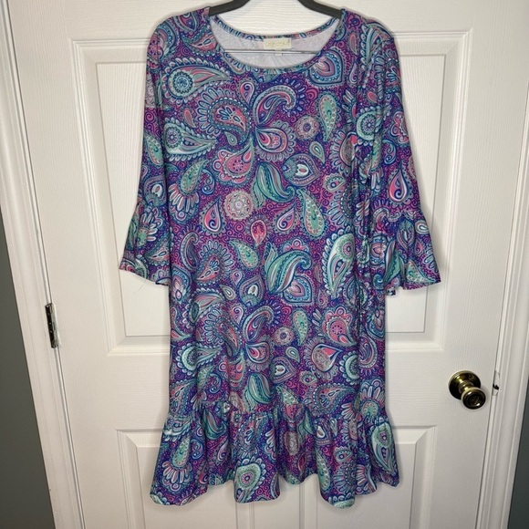 Simply Southern Dresses & Skirts - Simply Southern Long Sleeve Paisley Dress - Purple Pink and Teal Size Large GUC